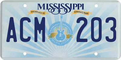 MS license plate ACM203