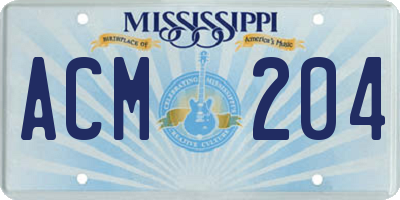 MS license plate ACM204
