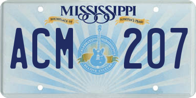 MS license plate ACM207