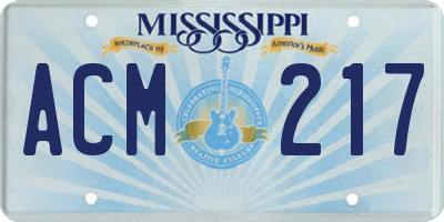 MS license plate ACM217