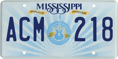 MS license plate ACM218