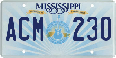 MS license plate ACM230