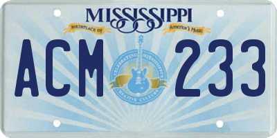 MS license plate ACM233