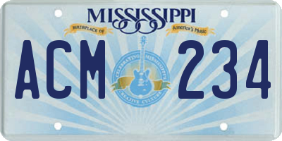 MS license plate ACM234