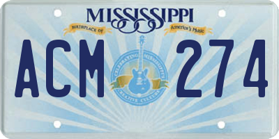 MS license plate ACM274
