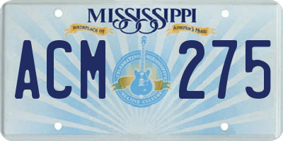 MS license plate ACM275