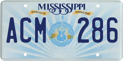 MS license plate ACM286