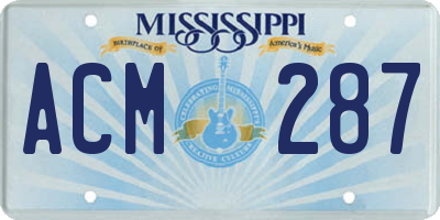 MS license plate ACM287