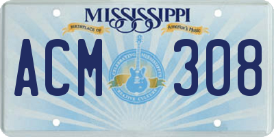MS license plate ACM308