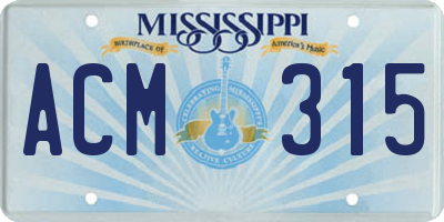MS license plate ACM315
