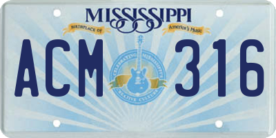 MS license plate ACM316