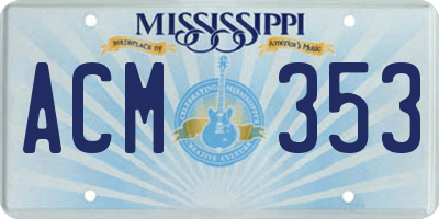 MS license plate ACM353