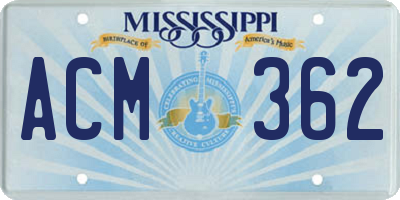 MS license plate ACM362
