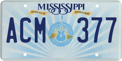 MS license plate ACM377