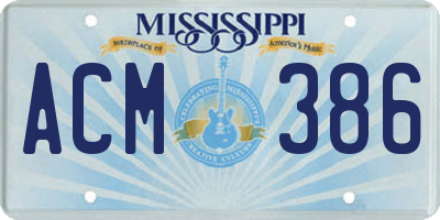 MS license plate ACM386