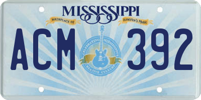 MS license plate ACM392