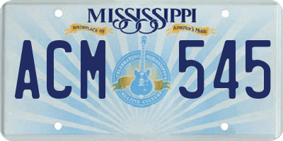 MS license plate ACM545
