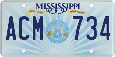 MS license plate ACM734