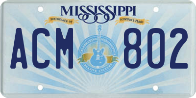 MS license plate ACM802