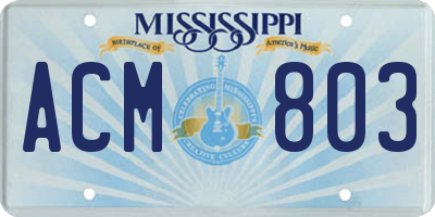 MS license plate ACM803