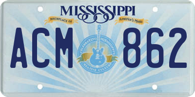 MS license plate ACM862