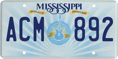 MS license plate ACM892