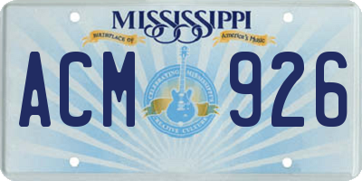 MS license plate ACM926