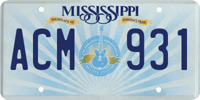 MS license plate ACM931