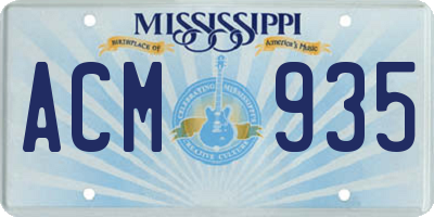MS license plate ACM935