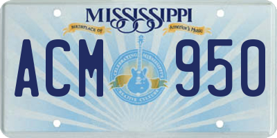 MS license plate ACM950