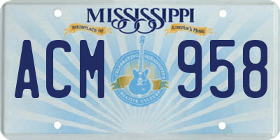 MS license plate ACM958