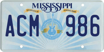 MS license plate ACM986