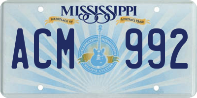 MS license plate ACM992