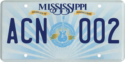 MS license plate ACN002