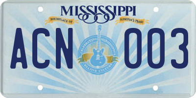 MS license plate ACN003