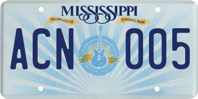 MS license plate ACN005