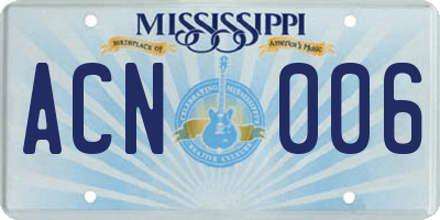 MS license plate ACN006