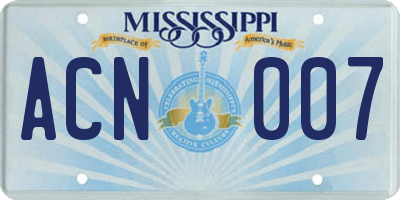 MS license plate ACN007