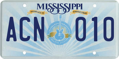 MS license plate ACN010