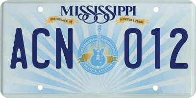 MS license plate ACN012