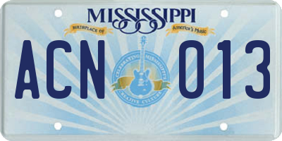 MS license plate ACN013