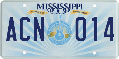 MS license plate ACN014