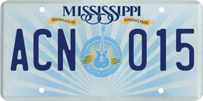 MS license plate ACN015