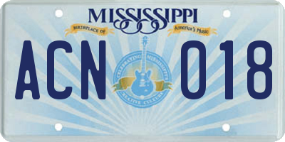 MS license plate ACN018
