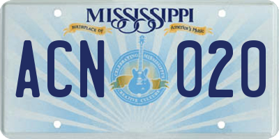 MS license plate ACN020
