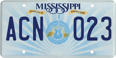MS license plate ACN023