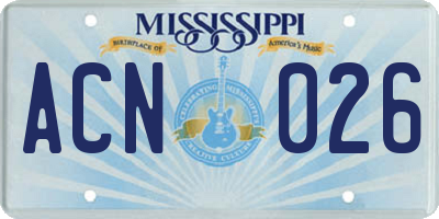 MS license plate ACN026