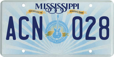 MS license plate ACN028