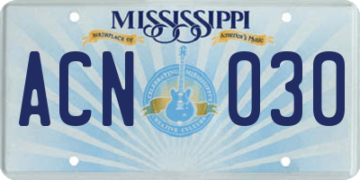 MS license plate ACN030