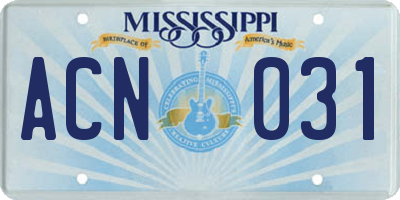 MS license plate ACN031